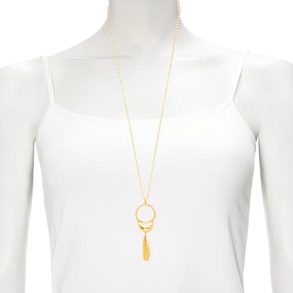 Sole Society Hammered 12k Gold-Plated Open Ring Pendant Necklace - Picture 8 of 10